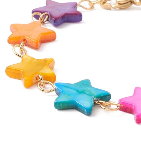 NWOT Natural Shell Star Link Bracelet,  Stainless Steel - Picture 2 of 3